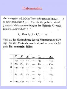 Datenmatrix Datentabelle fr 2 Merkmale Kontingenztafel der absoluten