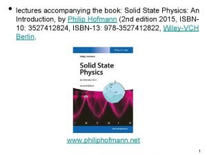 Philip hofmann solid state physics