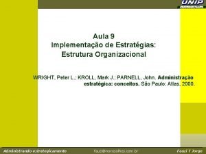 Aula 9 Implementao de Estratgias Estrutura Organizacional WRIGHT