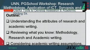 UNN PGSchool Workshop Research Methodology Application of ICT