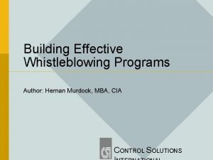 Building Effective Whistleblowing Programs Author Hernan Murdock MBA