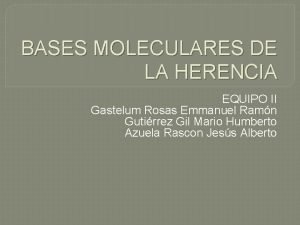BASES MOLECULARES DE LA HERENCIA EQUIPO II Gastelum