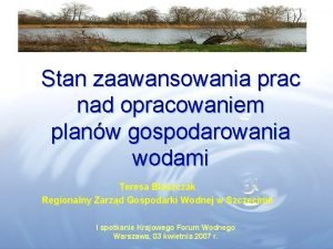 Stan zaawansowania prac nad opracowaniem planw gospodarowania wodami