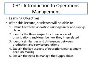 CH 1 Introduction to Operations Management Learning Objectives