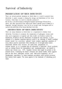 Survival of Infectivity PRESERVATION OF VIRUS INFECTIVITY There