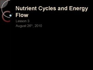 Nutrient Cycles and Energy Flow Lesson 3 August