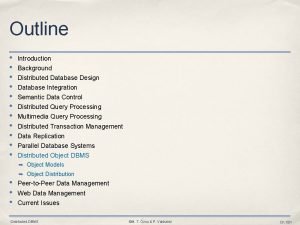 Outline Introduction Background Distributed Database Design Database Integration