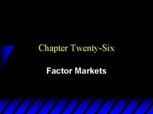 Chapter TwentySix Factor Markets A Competitive Firms Input