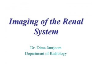 Imaging of the Renal System Dr Dima Jamjoom