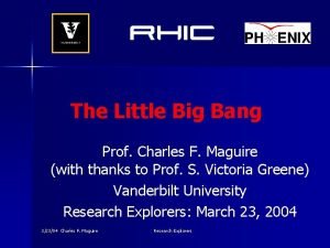 The Little Big Bang Prof Charles F Maguire