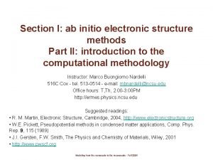 Section I ab initio electronic structure methods Part