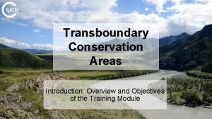 Transboundary Conservation Areas Introduction Overview and Objectives of