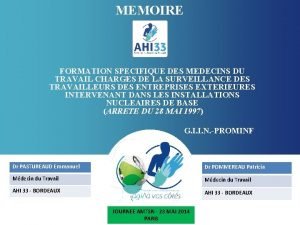 MEMOIRE FORMATION SPECIFIQUE DES MEDECINS DU TRAVAIL CHARGES