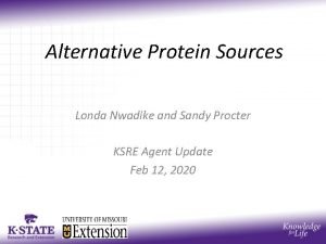 Alternative Protein Sources Londa Nwadike and Sandy Procter