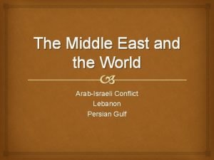 The Middle East and the World ArabIsraeli Conflict