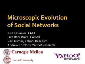 Microscopic Evolution of Social Networks Jure Leskovec CMU