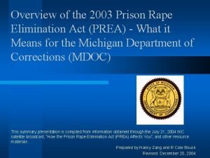 Overview of the 2003 Prison Rape Elimination Act