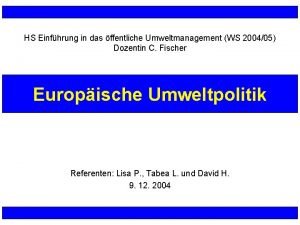 HS Einfhrung in das ffentliche Umweltmanagement WS 200405