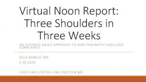 Virtual Noon Report Three Shoulders in Three Weeks