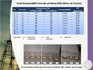 Hasil kompatabiliti formula surfaktan MES dalam air formasi