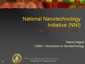 National Nanotechnology Initiative NNI Neeraj Nagpal CS 691