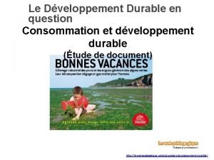 Le Dveloppement Durable en question Consommation et dveloppement