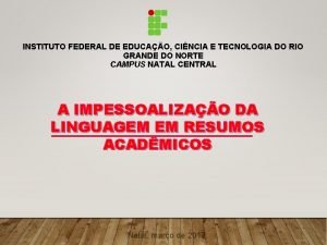 INSTITUTO FEDERAL DE EDUCAO CINCIA E TECNOLOGIA DO