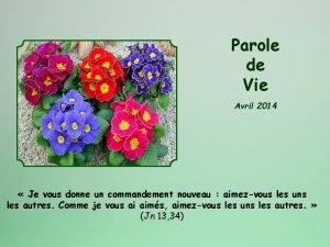 Parole de Vie Avril 2014 Je vous donne