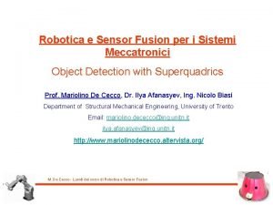 Robotica e Sensor Fusion per i Sistemi Meccatronici