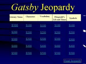 Gatsby Jeopardy Characters Vocabulary 100 100 200 200