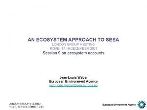 AN ECOSYSTEM APPROACH TO SEEA LONDON GROUP MEETING