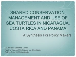 SHARED CONSERVATION MANAGEMENT AND USE OF SEA TURTLES