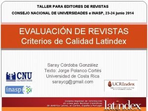 TALLER PARA EDITORES DE REVISTAS CONSEJO NACIONAL DE