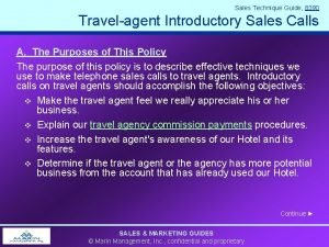 Sales Technique Guide 8390 Travelagent Introductory Sales Calls