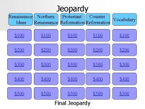 Jeopardy Renaissance Northern Protestant Counter Vocabulary Ideas Renaissance