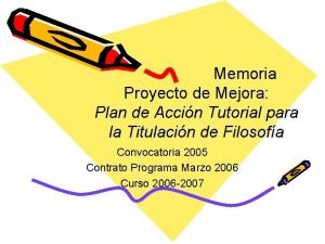 Memoria Proyecto de Mejora Plan de Accin Tutorial