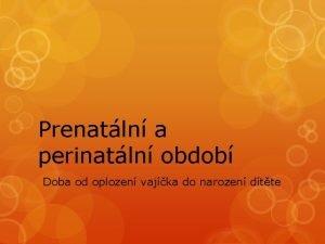 Prenatln a perinatln obdob Doba od oplozen vajka