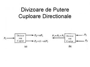 Divizoare de Putere Cuploare Directionale Proprietati de baza