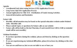 Agenda Coordinated Early Intervening Services CEIS Application Process