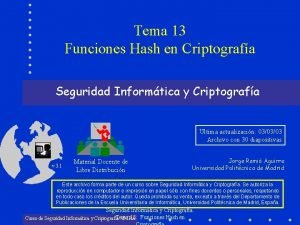 Tema 13 Funciones Hash en Criptografa Seguridad Informtica