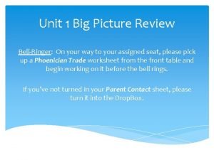 Unit 1 Big Picture Review BellRinger On your