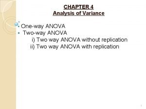 CHAPTER 4 Analysis of Variance Oneway ANOVA Twoway