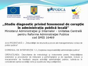 UNIUNEA EUROPEAN Fondul Social European GUVERNUL ROMANIEI Ministerul
