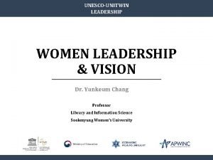 UNESCOUNITWIN LEADERSHIP WOMEN LEADERSHIP VISION Dr Yunkeum Chang