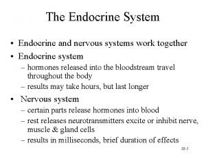 The Endocrine System Endocrine and nervous systems work