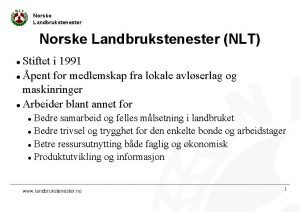 Norske Landbrukstenester NLT Stiftet i 1991 pent for