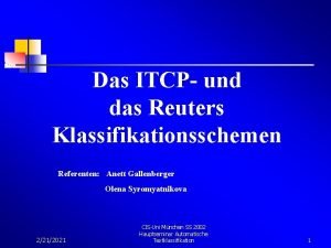Das ITCP und das Reuters Klassifikationsschemen Referenten Anett