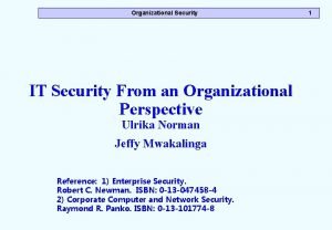 Organizational Security IT Security From an Organizational Perspective