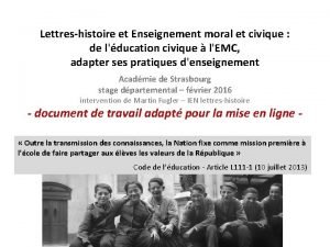 Lettreshistoire et Enseignement moral et civique de lducation