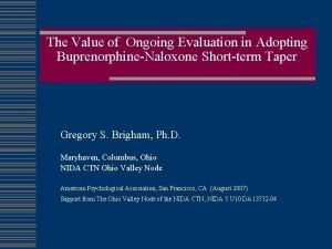 The Value of Ongoing Evaluation in Adopting BuprenorphineNaloxone